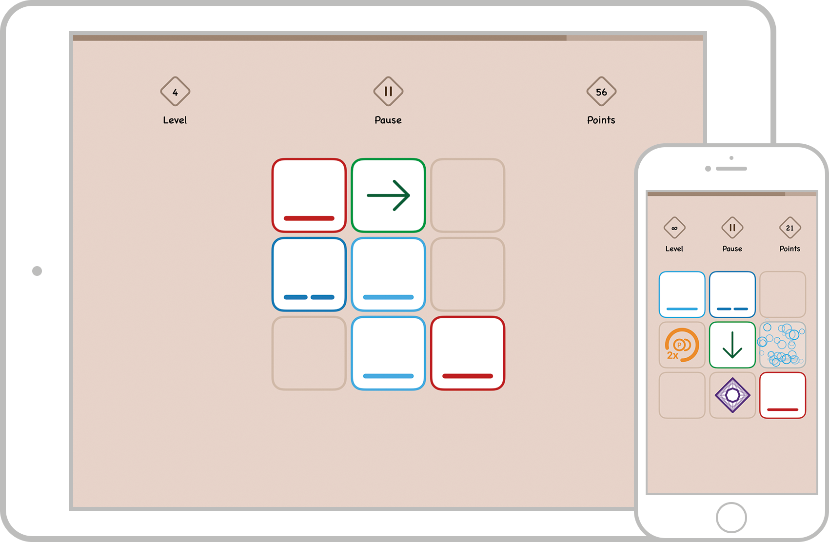 iPad and iPhone showing a screenshot of the app.
